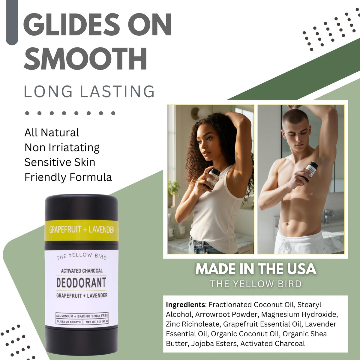 The Yellow Bird arrowroot and magnesium formula emphasizes gentle, non-irritating skincare.
