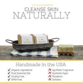The Yellow Bird soap with lemongrass and lavender offers a soothing daily ritual.