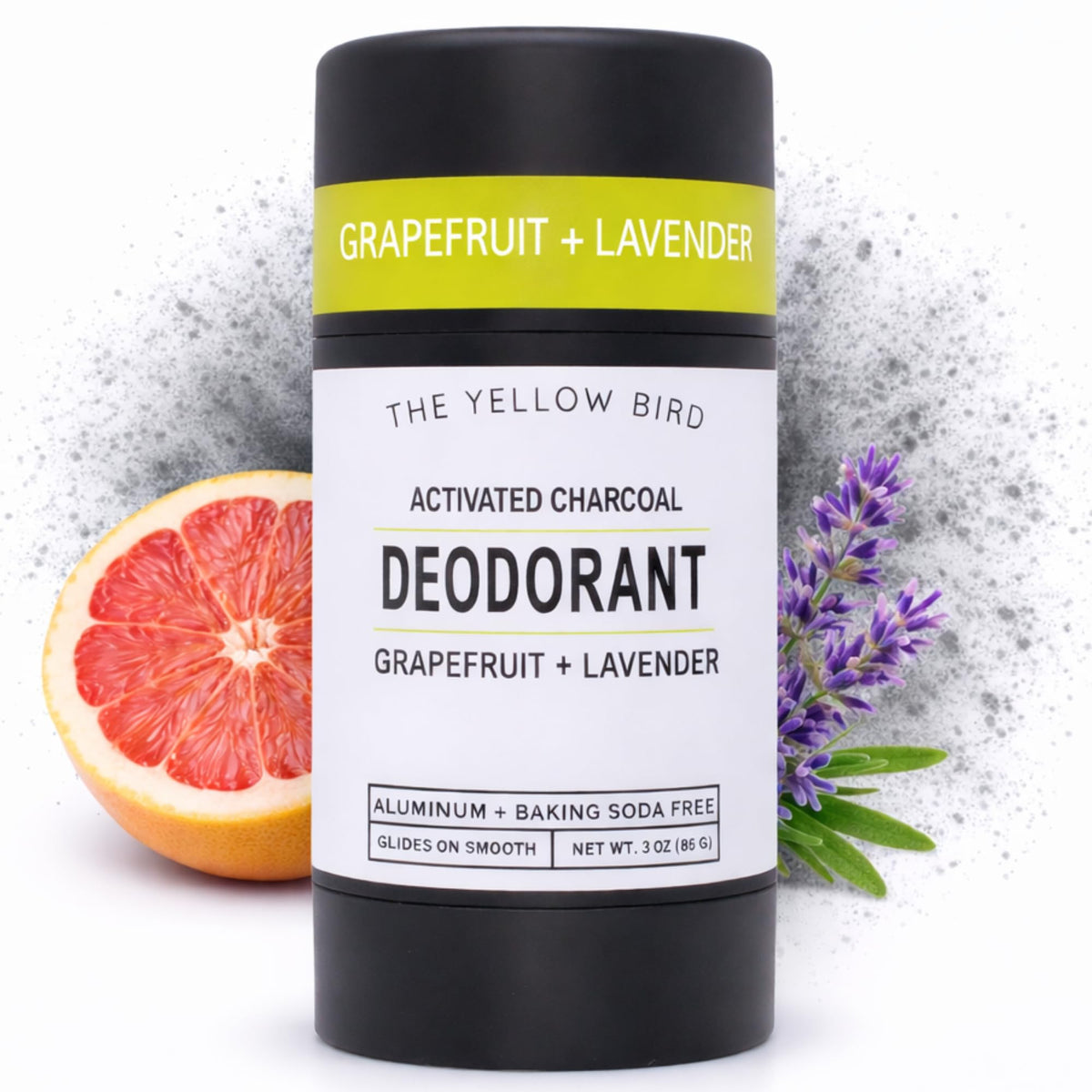 The Yellow Bird magnesium deodorant bottle offers aluminum-free protection for sensitive skin.