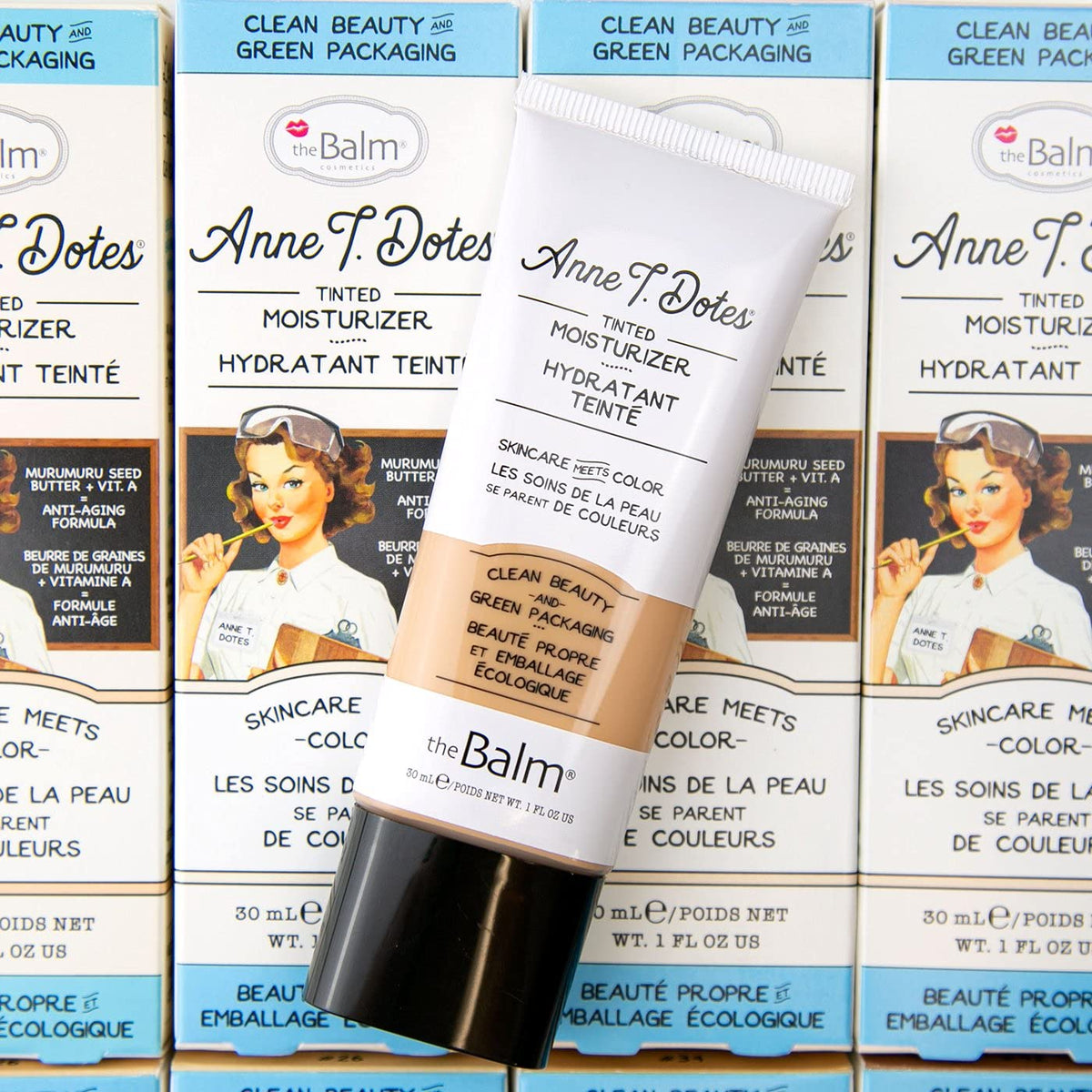 theBalm Anne T. Dotes tinted moisturizer bottle 1oz shown for daily hydration and coverage