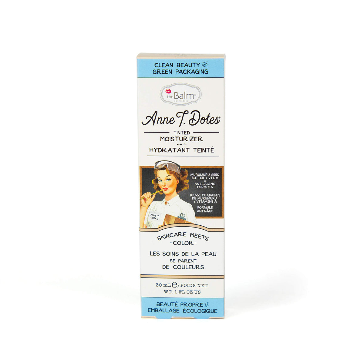 theBalm Anne T. Dotes 22 light-to-medium swatch shows seamless tint for even skin tone