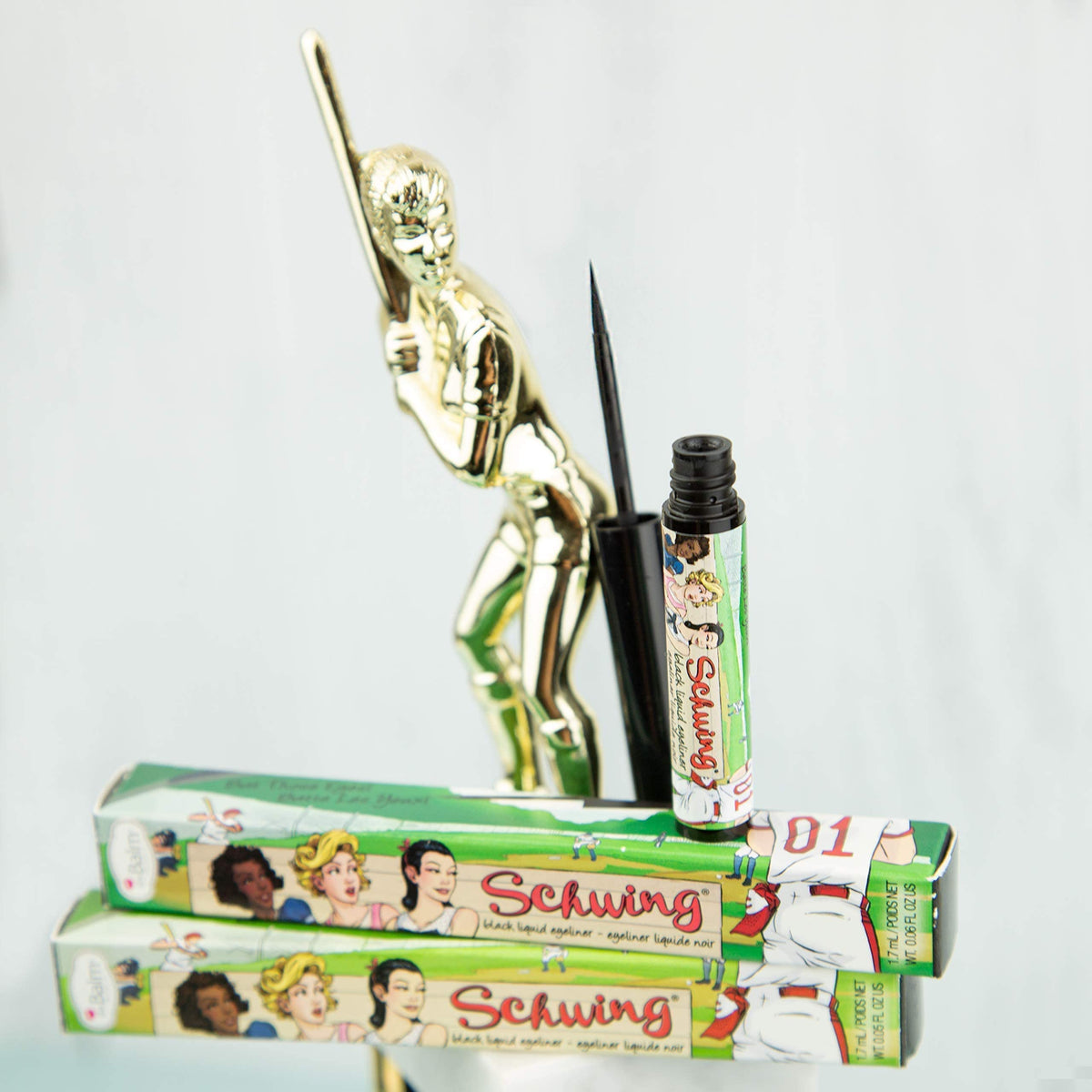 theBalm Schwing travel-friendly bottle fits neatly in a makeup bag.