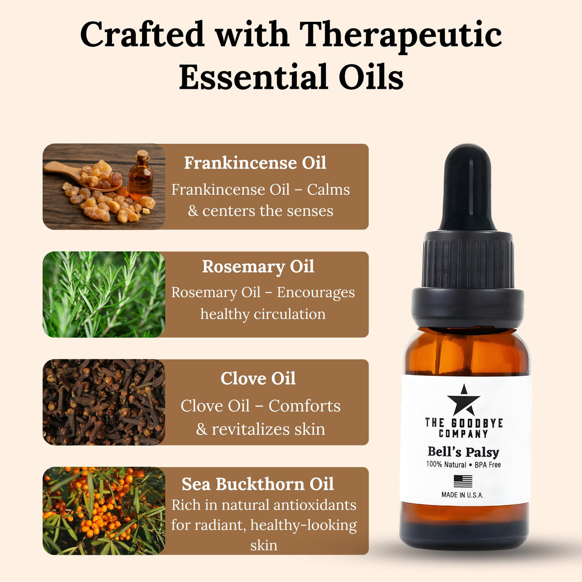 The Goodbye Company Bell’s Palsy Oil texture shows non-greasy absorption.