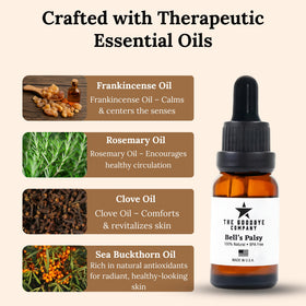 The Goodbye Company Bell’s Palsy Oil texture shows non-greasy absorption.