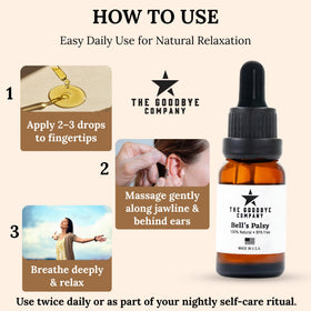 The Goodbye Company Bell’s Palsy Oil USA-made packaging signals family-crafted quality.