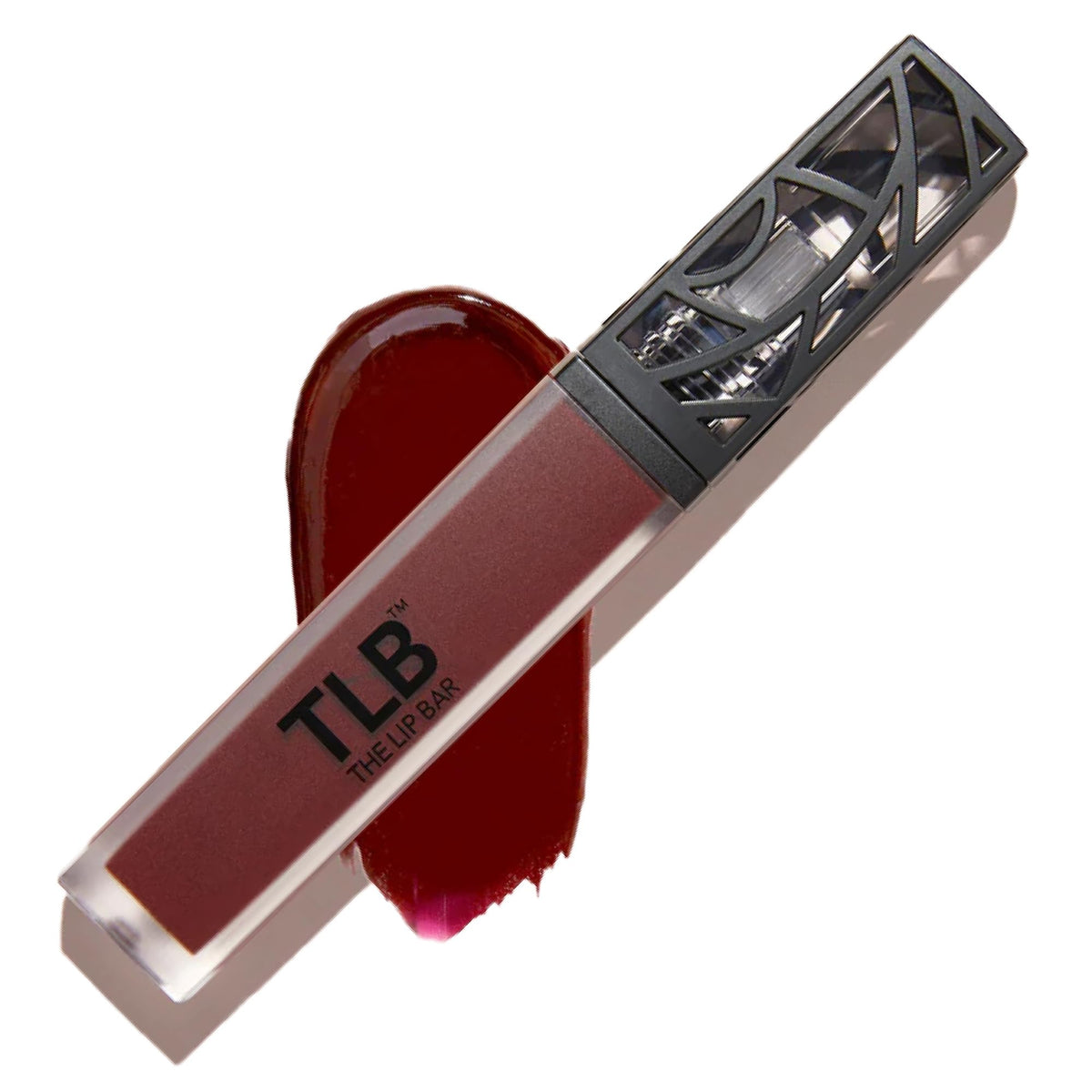 The Lip Bar Rebel liquid matte burgundy swatch shows rich color and longevity.
