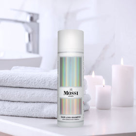 The Mossi London bottle with visible ingredients panel and nutrient components.