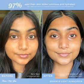 Then I Met You Essence Light sunscreen texture swatch on skin reveals a dewy finish