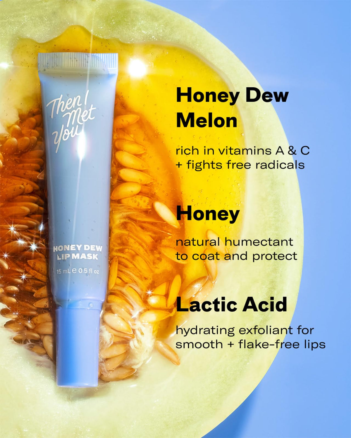 Then I Met You Honey Dew Lip Mask cruelty-free badge confirms ethical, animal-testing-free production.