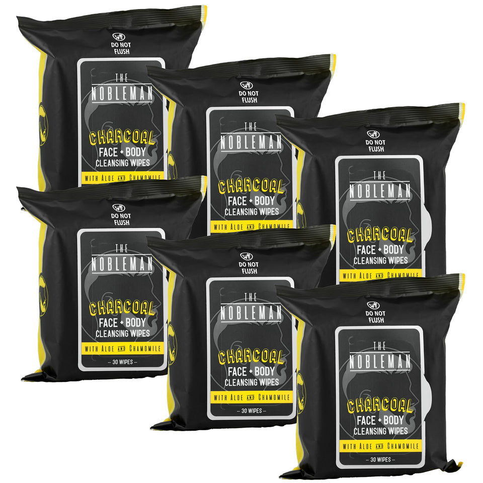 The Nobleman Cleansing Wipes Charcoal Pack Front showcases portable freshness for on-the-go use.