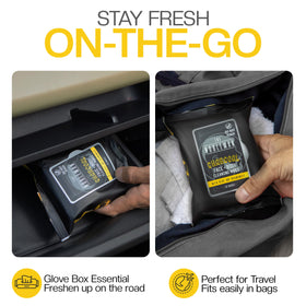 The Nobleman Cleansing Wipes Charcoal Pack Side conveys compact design for gym bags.