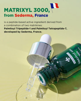 THEPURI Matrixyl 3000 Serum label on amber bottle signifying premium formula