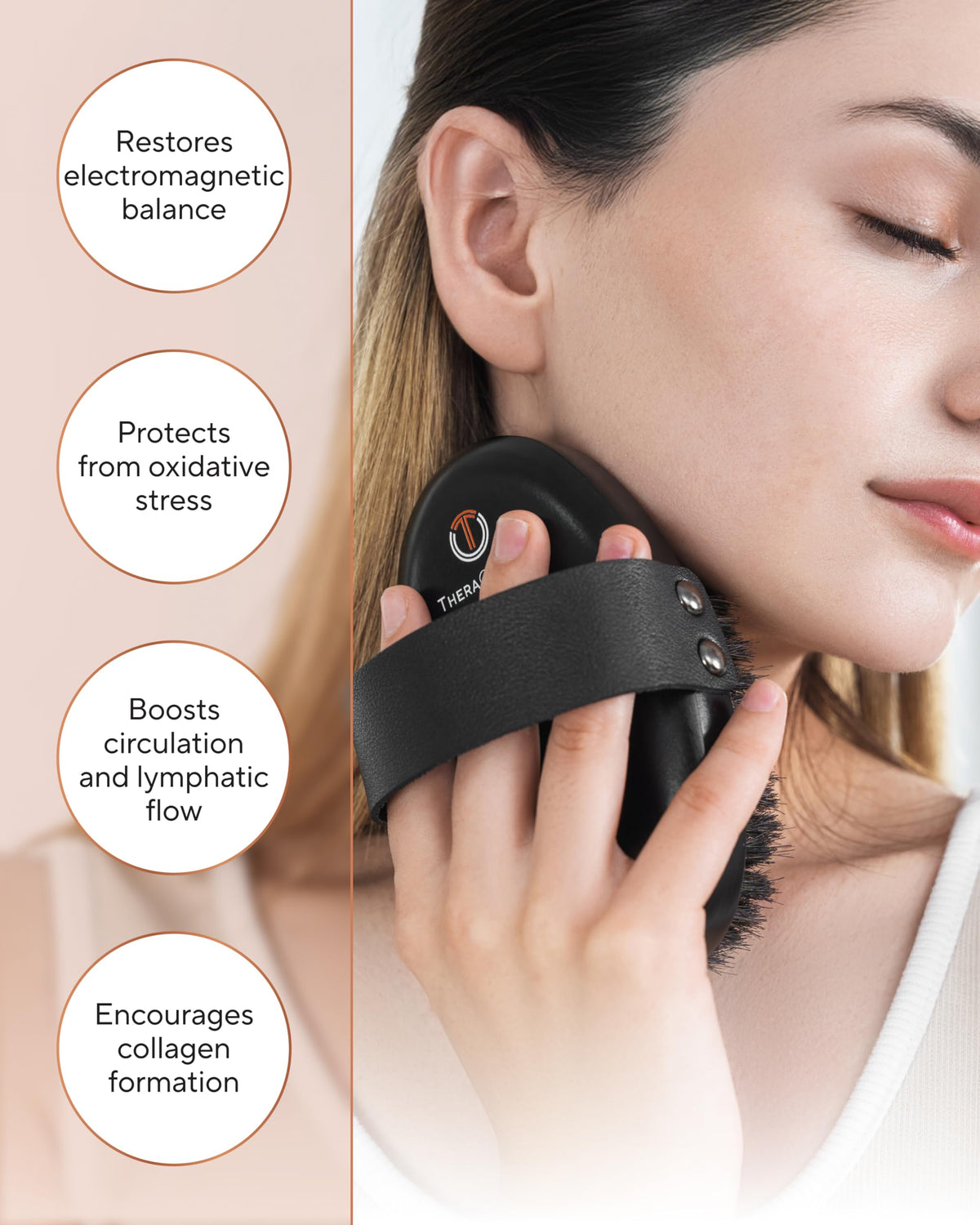 TheraCopper brush stroke exfoliation motion shows consistent renewal