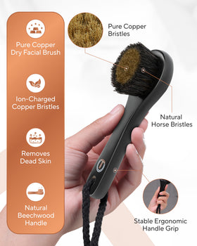 TheraCopper natural horsehair bristles providing delicate skin contact on the face.