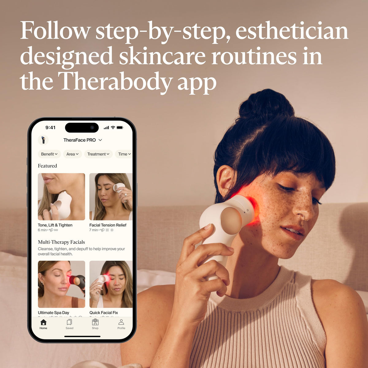 TheraFace Pro facial-toning tools support sculpting and wrinkle reduction possibilities.