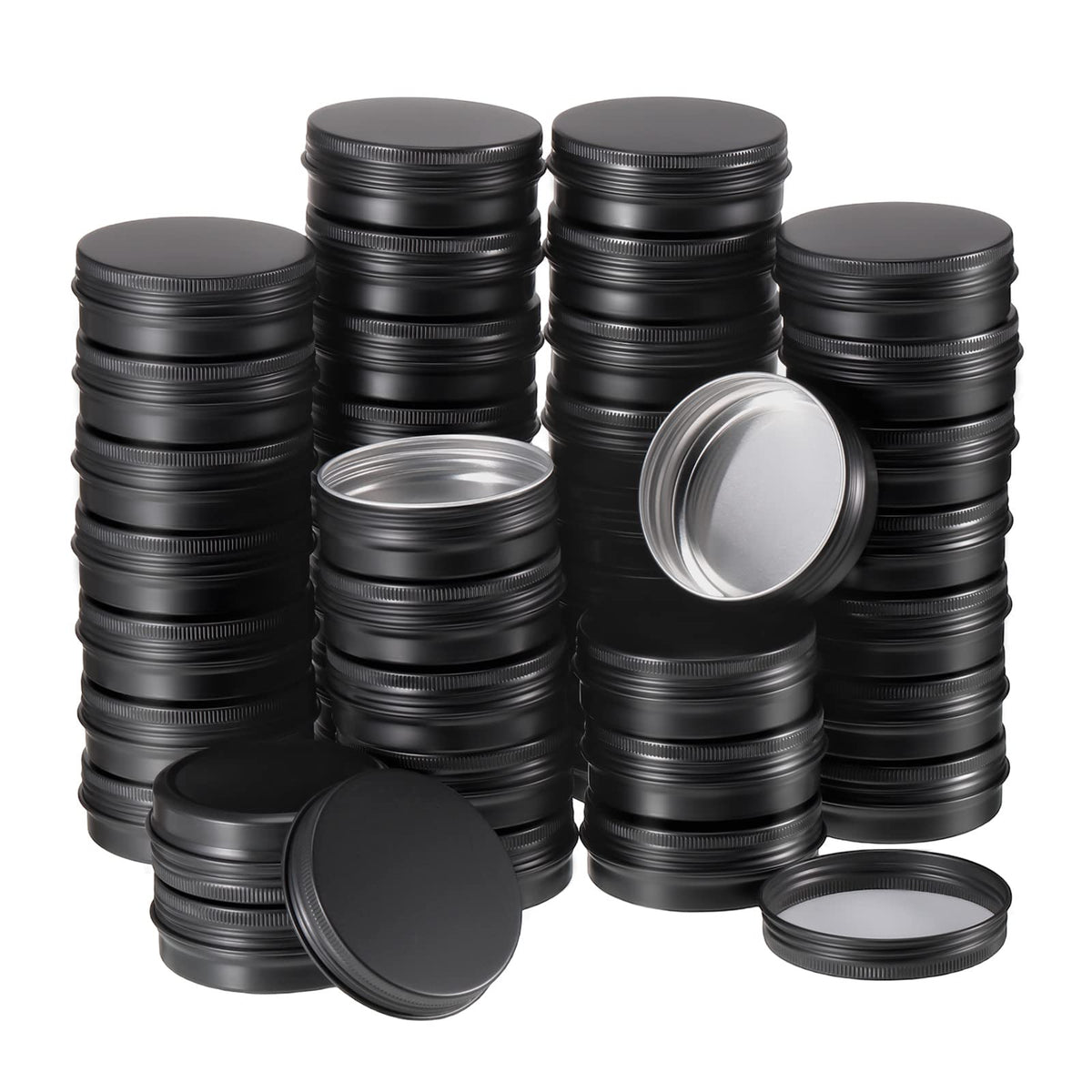 Therwen 96pc aluminum tin jars set for durable cosmetic storage and travel.