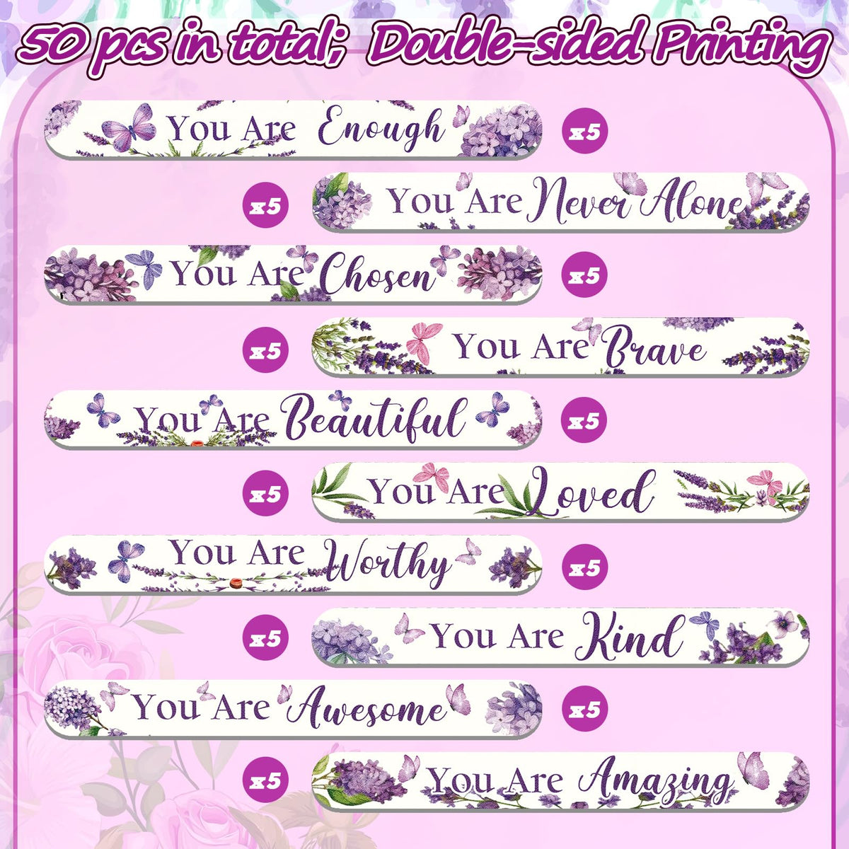 Therwen floral Christian nail file set featuring purple butterfly and flowers