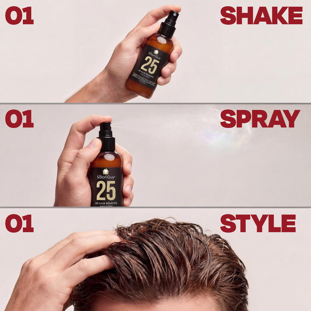 THESALONGUY 25 Spray bottle on bathroom counter with soft glow highlighting lightweight hydration.