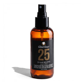 THESALONGUY 25 Spray Leave-In bottle close-up highlighting detangling and heat protection.
