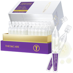 THESKCARE 5% tranexamic acid serum ampoule bottle showing brightening action on skin