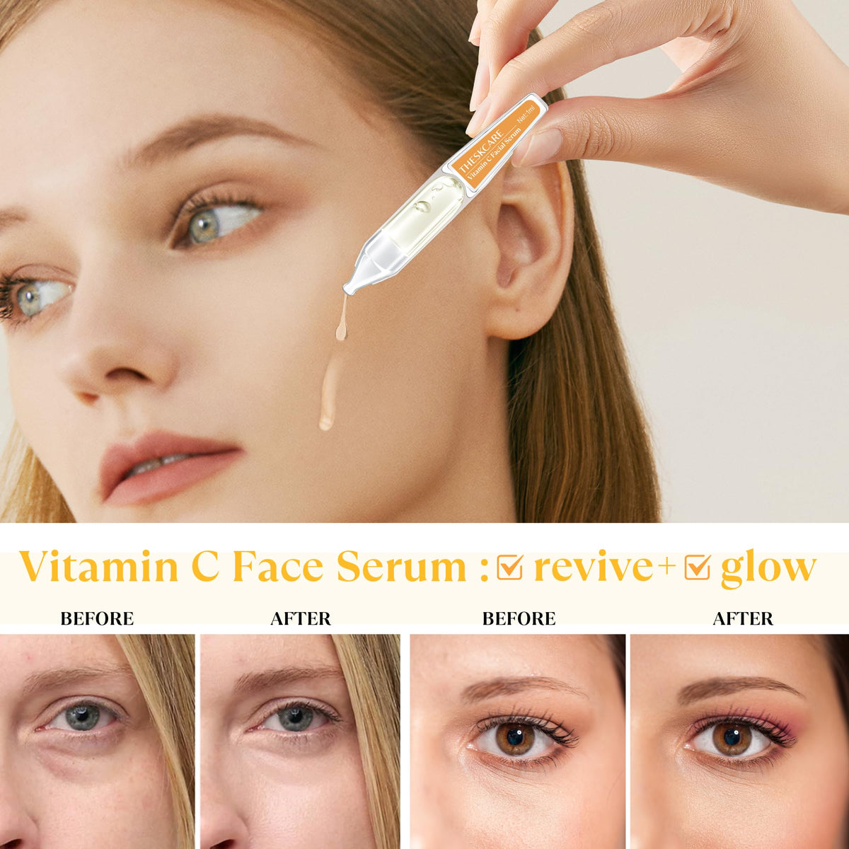 THESKCARE vitamin C serum application steps on clean skin for absorption.