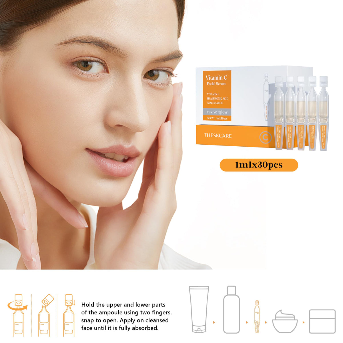 THESKCARE serum on skin showing natural glow and even tone.