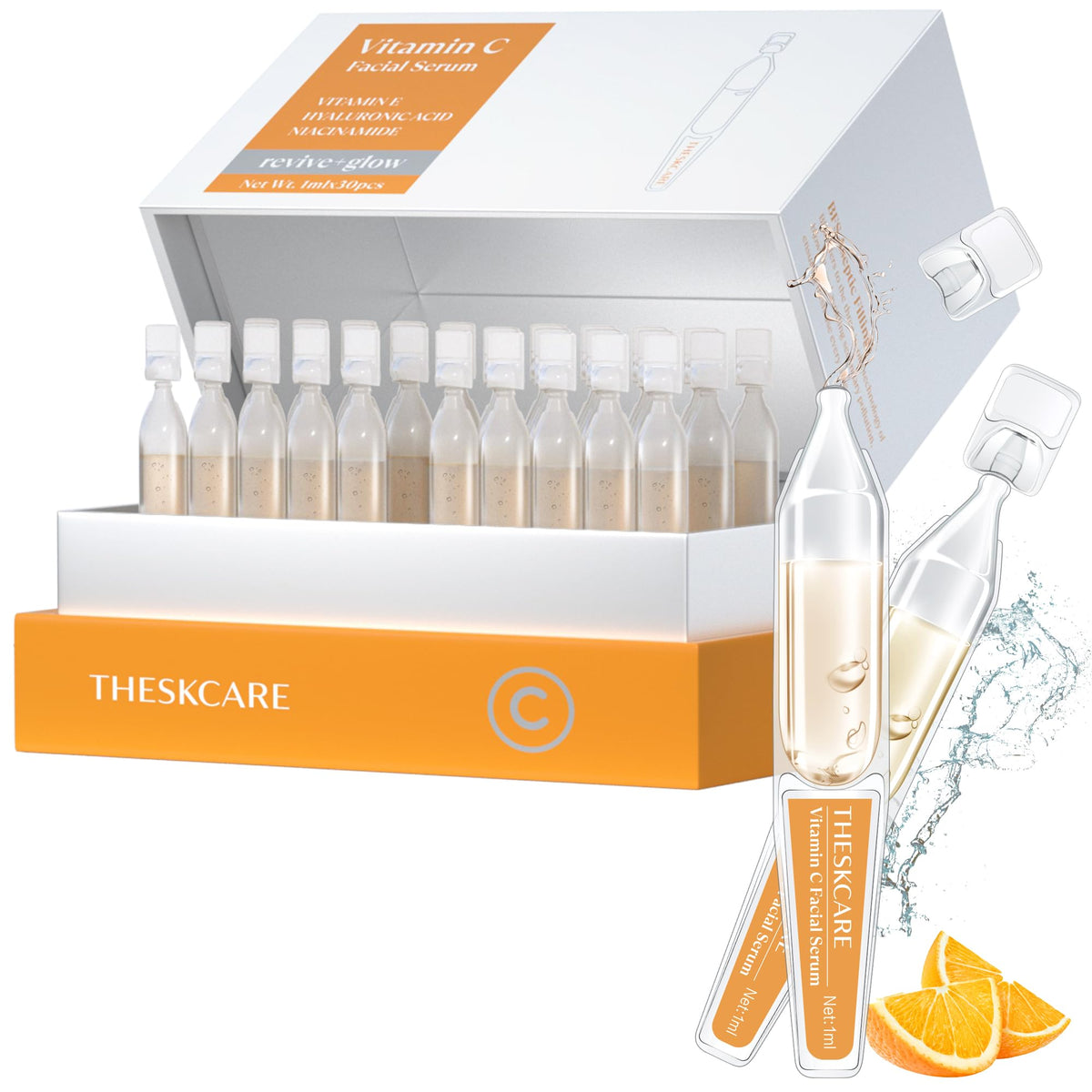 THESKCARE Vitamin C serum bottle with hyaluronic acid for radiant, hydrated skin.