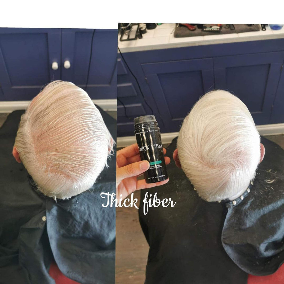 Applying THICK FIBER on dry hair for easy, even distribution