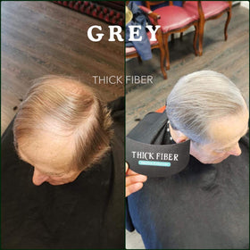 THICK FIBER before-and-after in different lighting demonstrates improved fullness.