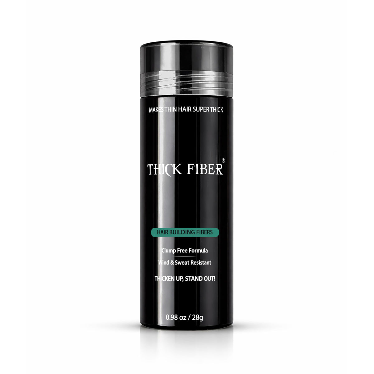 THICK FIBER bottle 28g shows keratin fibers for natural-looking hair fullness.