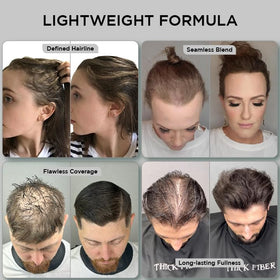 THICK FIBER color-match options blending with dark brown hair