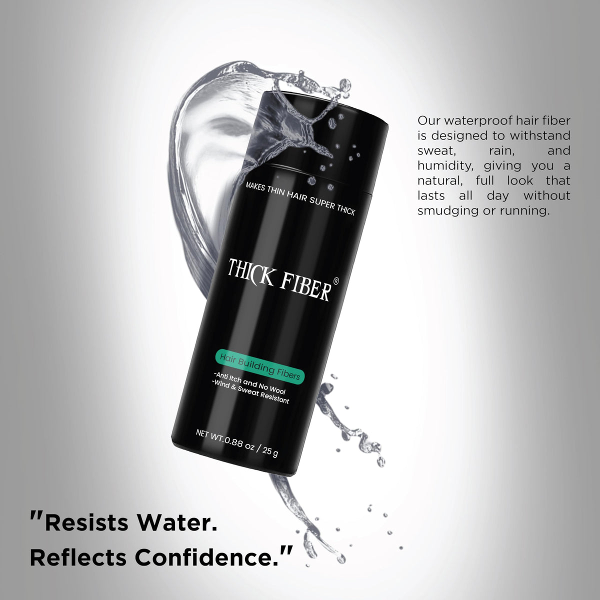 Thick Fiber salt-and-pepper-dispersion shows natural color blending on dry hair.