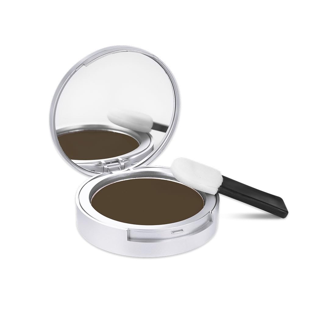 Thicken It dark brown powder bottle showing instant scalp coverage and natural blend