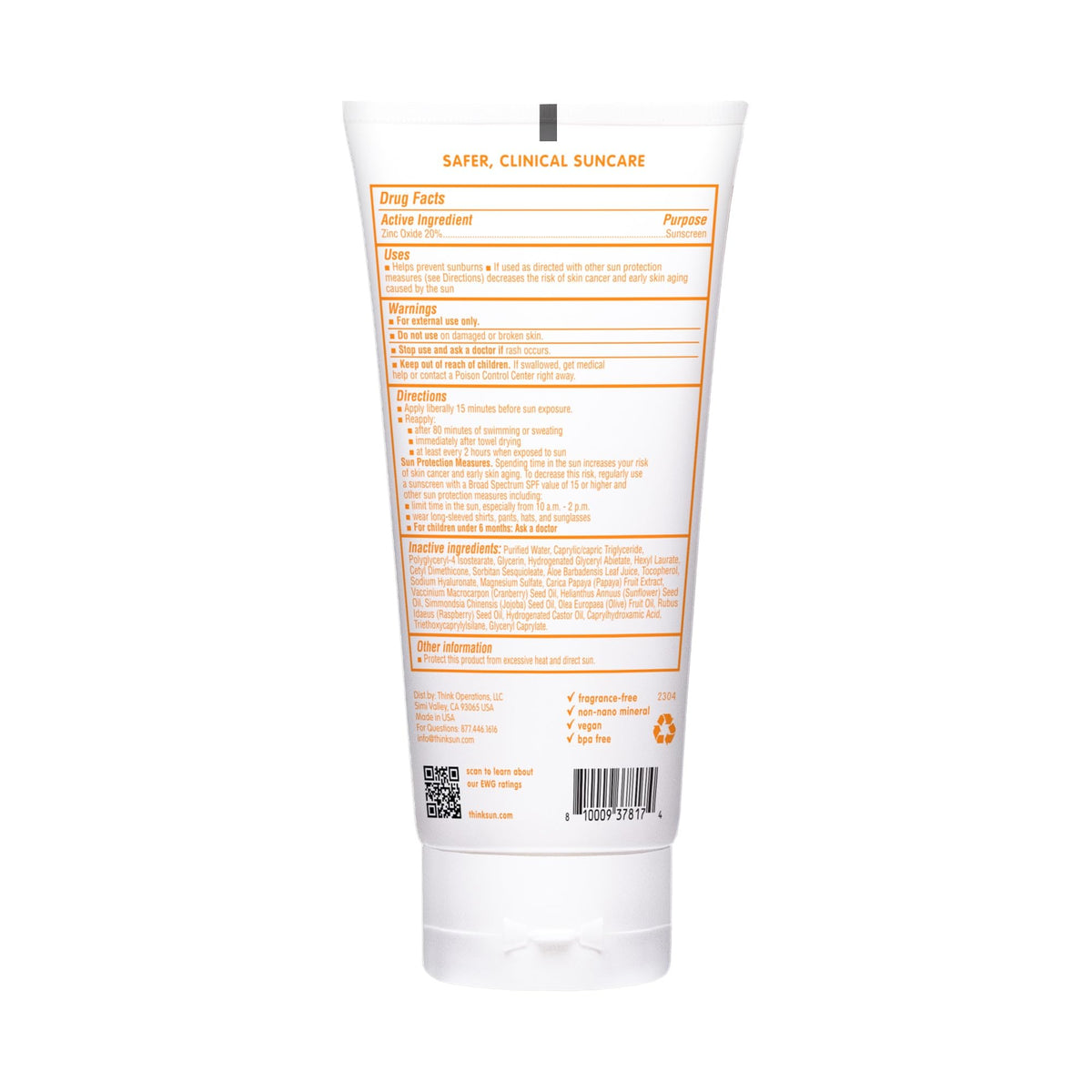 Thinkbaby SPF30 mineral sunscreen water resistance image with up to 80 minutes protection