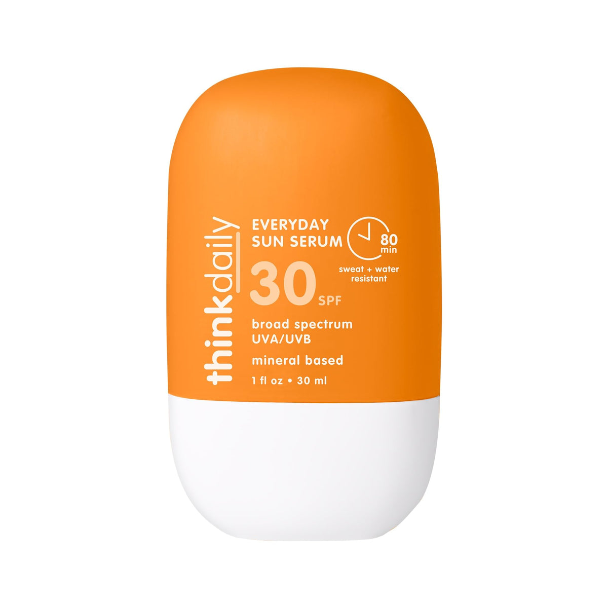 Thinkdaily SPF 30 sunscreen bottle with mineral formula and non-nano zinc oxide.