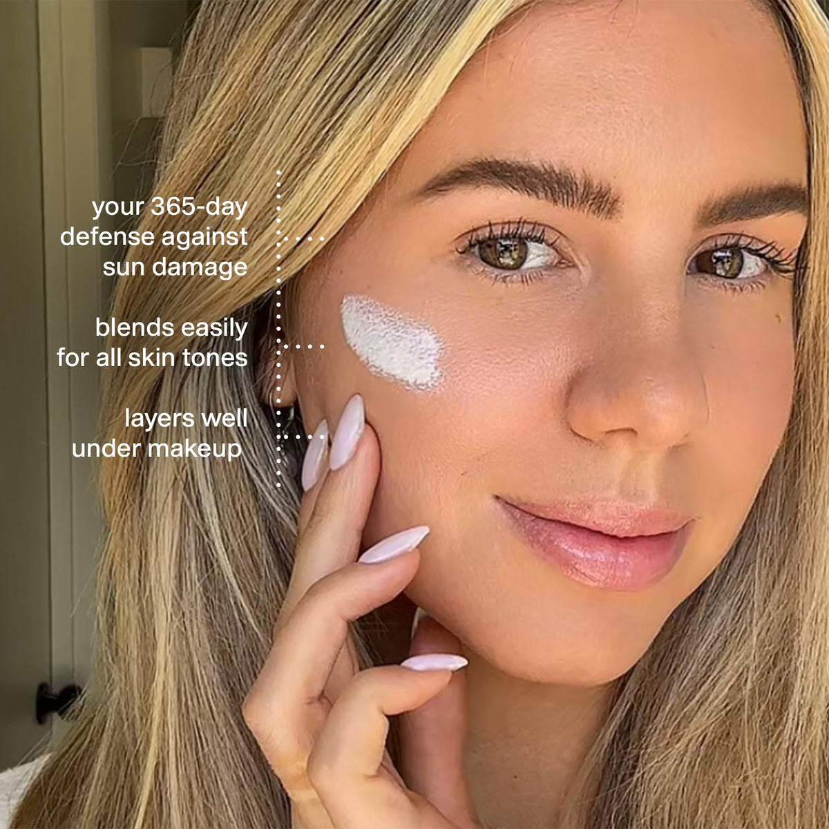 Thinkdaily SPF 30 swatch showing sheer, blendable finish.