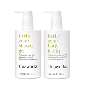 THISWORKS In The Zone body lotion bottle for lightweight hydration.