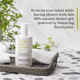 THISWORKS In The Zone shower gel bottle offering a refreshing cleanse.