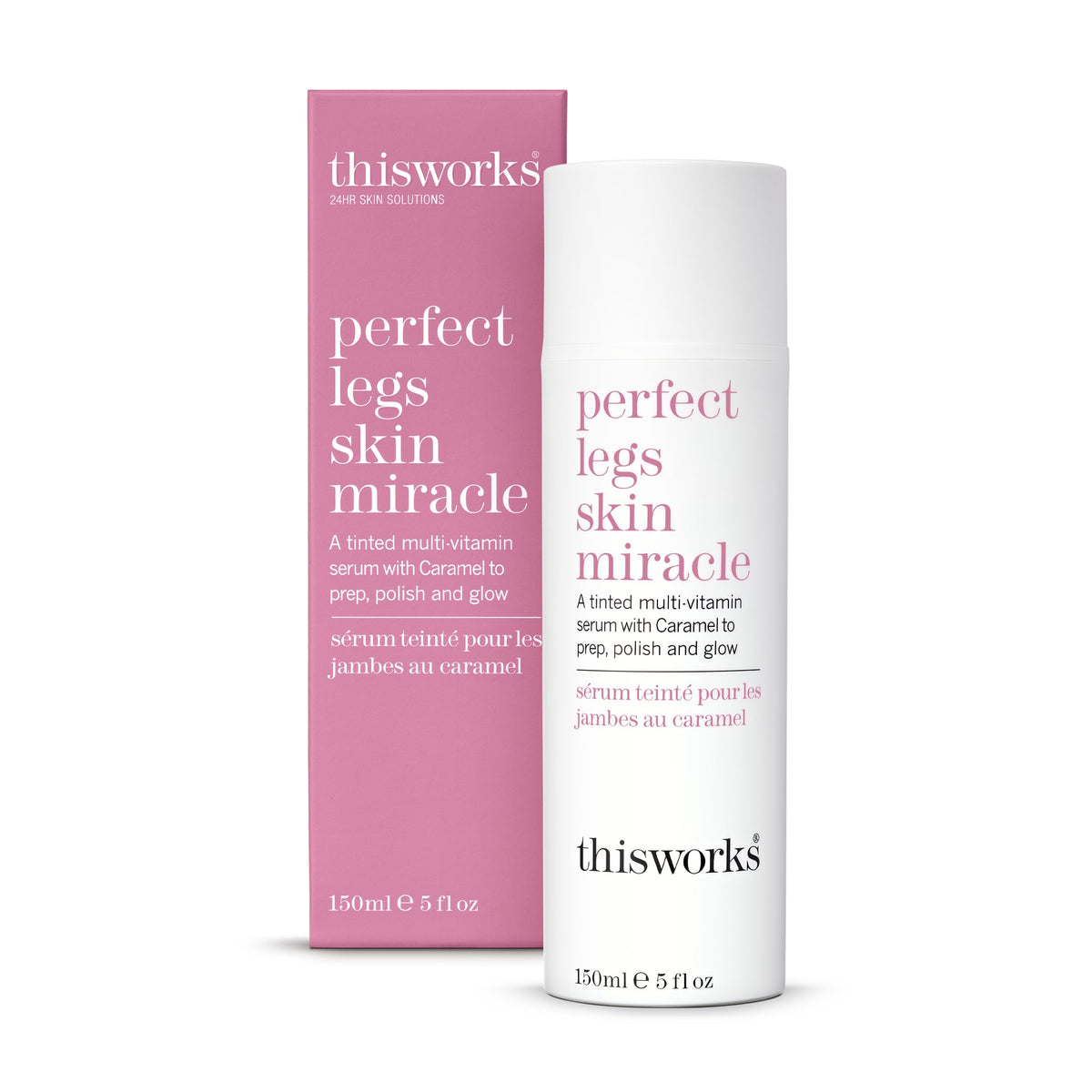 ThisWorks Perfect Legs Skin Miracle bottle close-up for radiant leg glow.