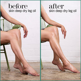 THISWORKS Skin Deep Dry Leg Oil pour demonstrates lightweight, non-greasy hydration.