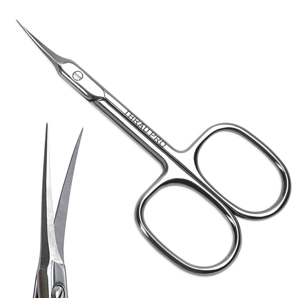 THRAU cuticle scissors closeup blade for precise trimming of nails and cuticles.