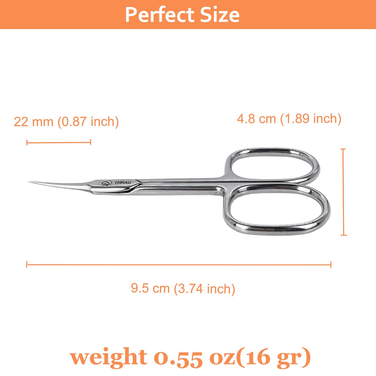THRAU cuticle scissors multipurpose use for eyebrows, lashes, and skin.