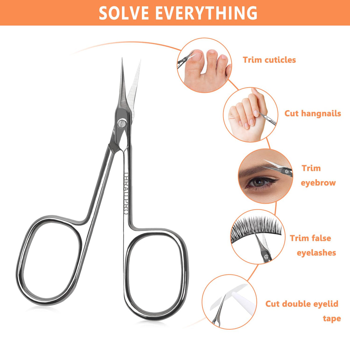 THRAU cuticle scissors stainless steel construction for durable use.