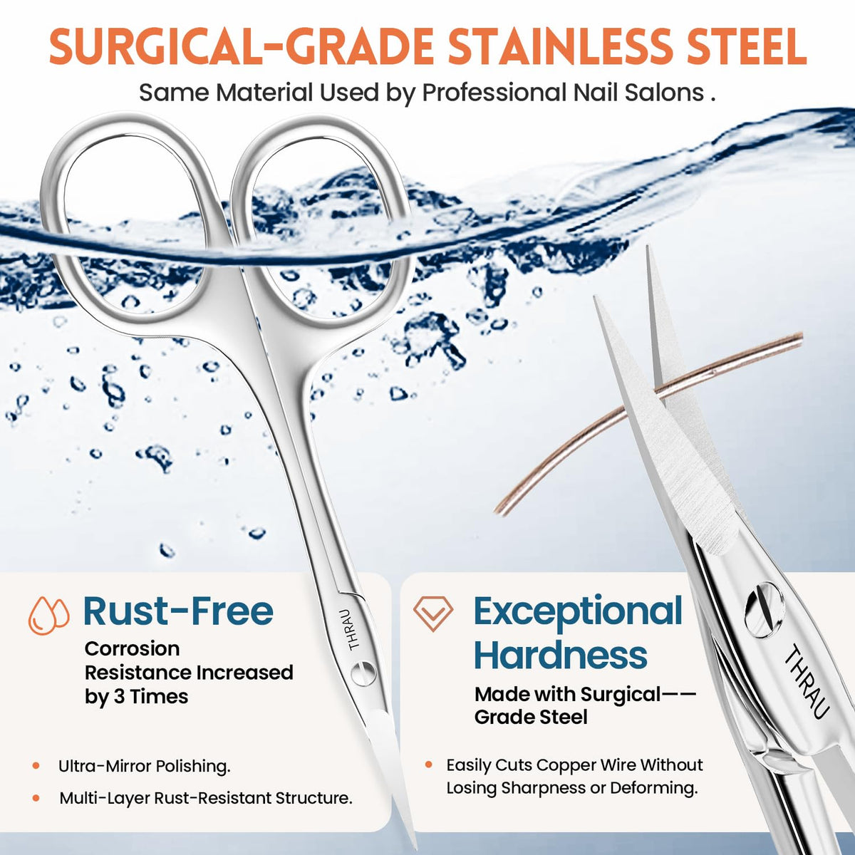 THRAU cuticle scissors in use for nails, eyebrows, and beard grooming