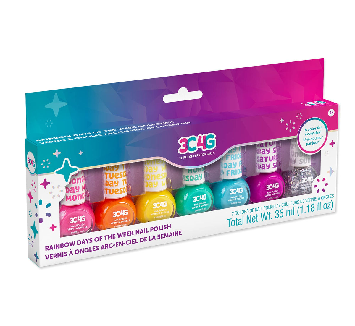 Three Cheers for Girls Bright Nail Polish Set Mondy Pink, kid-safe color for easy daily styles