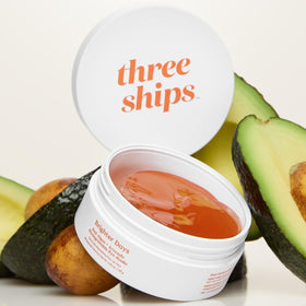 Three Ships Brighter Days eye masks after-use serum sheen suggests lasting hydration.