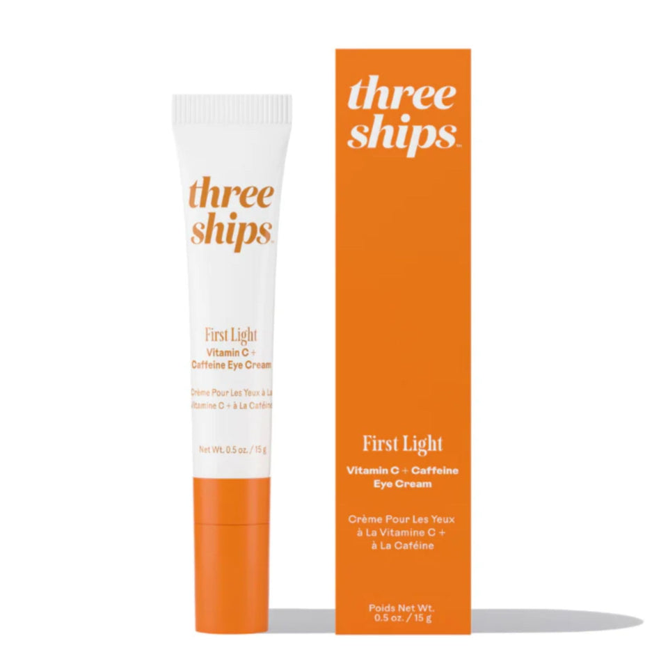 Three Ships First Light eye cream with a cooling ceramic tip for soothing application.