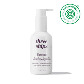 Three Ships Harmony Cleanser bottle side, milky texture for balanced hydration