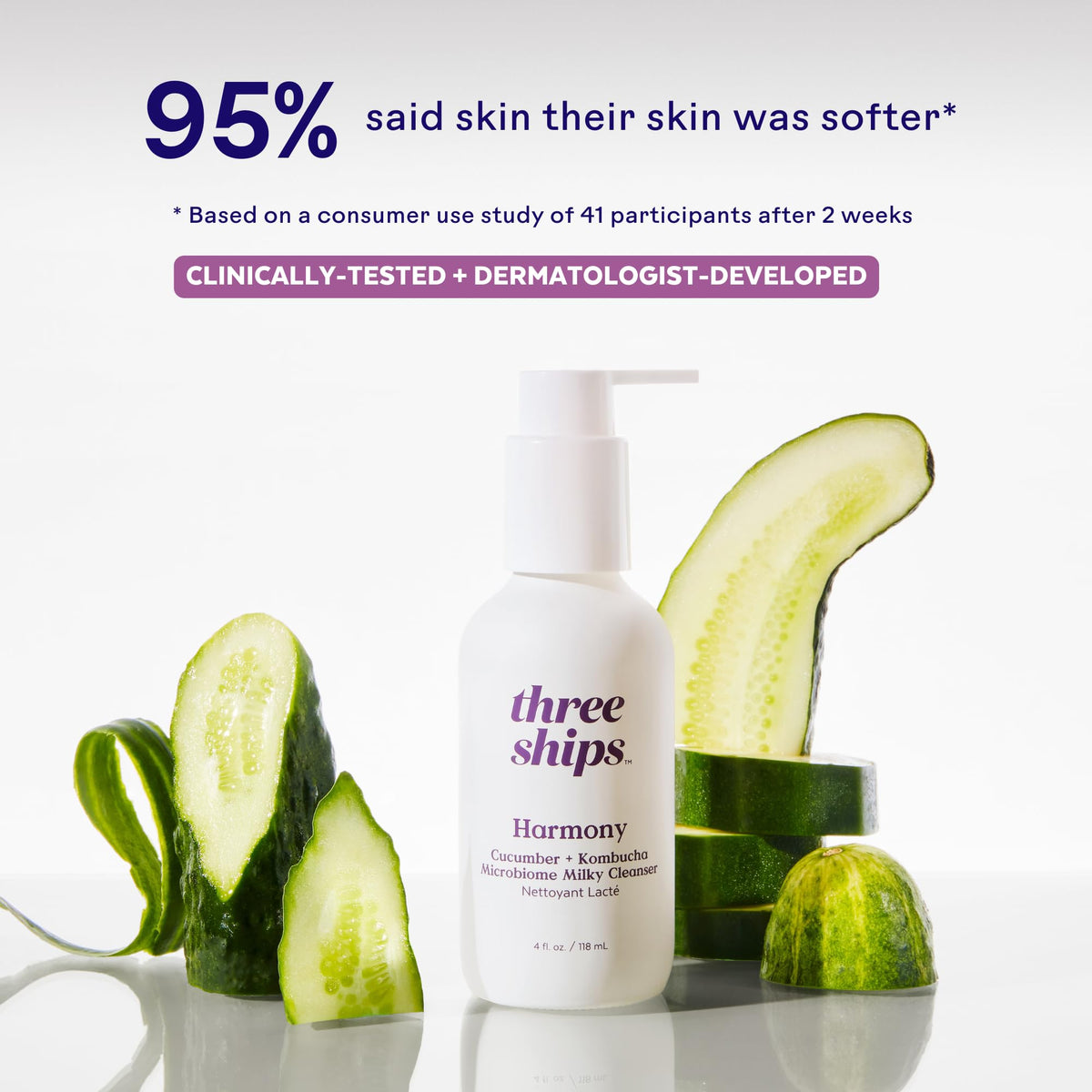 Three Ships Harmony Cleanser milky foam closeup, soothing skin texture