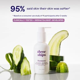 Three Ships Harmony Cleanser milky foam closeup, soothing skin texture